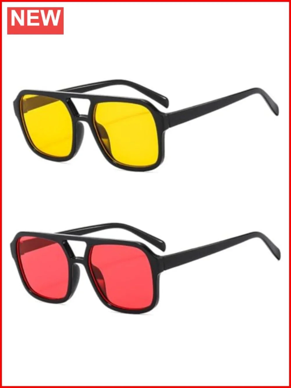 Retro 70s Square Aviator Sunglasses Rectangle Flat Frame Trendy Shades